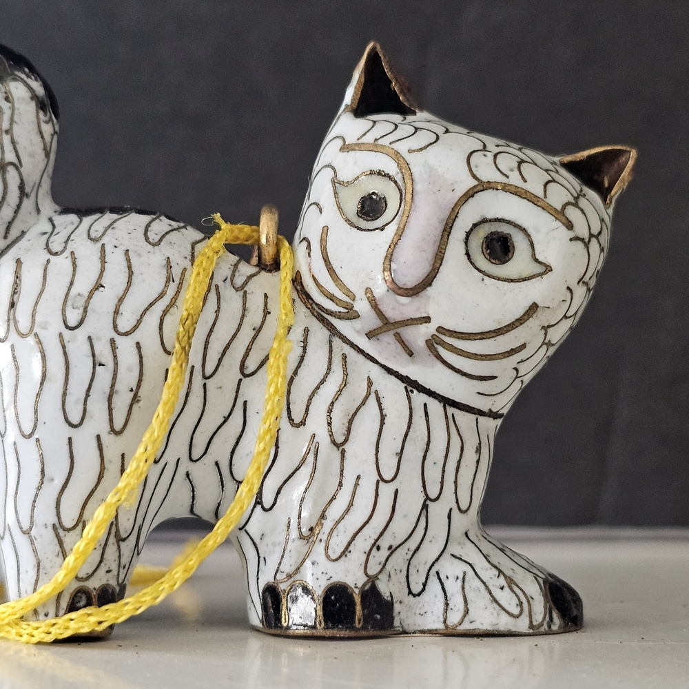 Whimsical Vintage Cloisonne Cat Ornament - White and Black - Picture 7 of 10